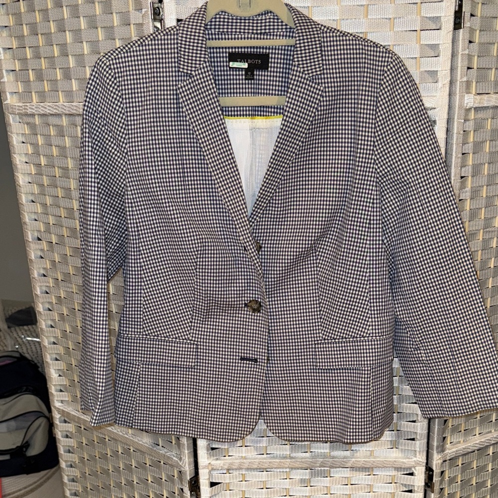 Talbots Blue and White Houndstooth Blazer